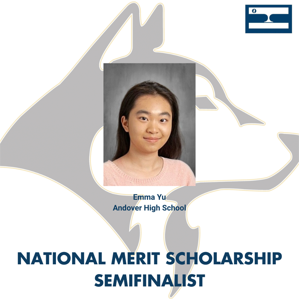  Emma Yu school portrait on top of Andover Husky logo